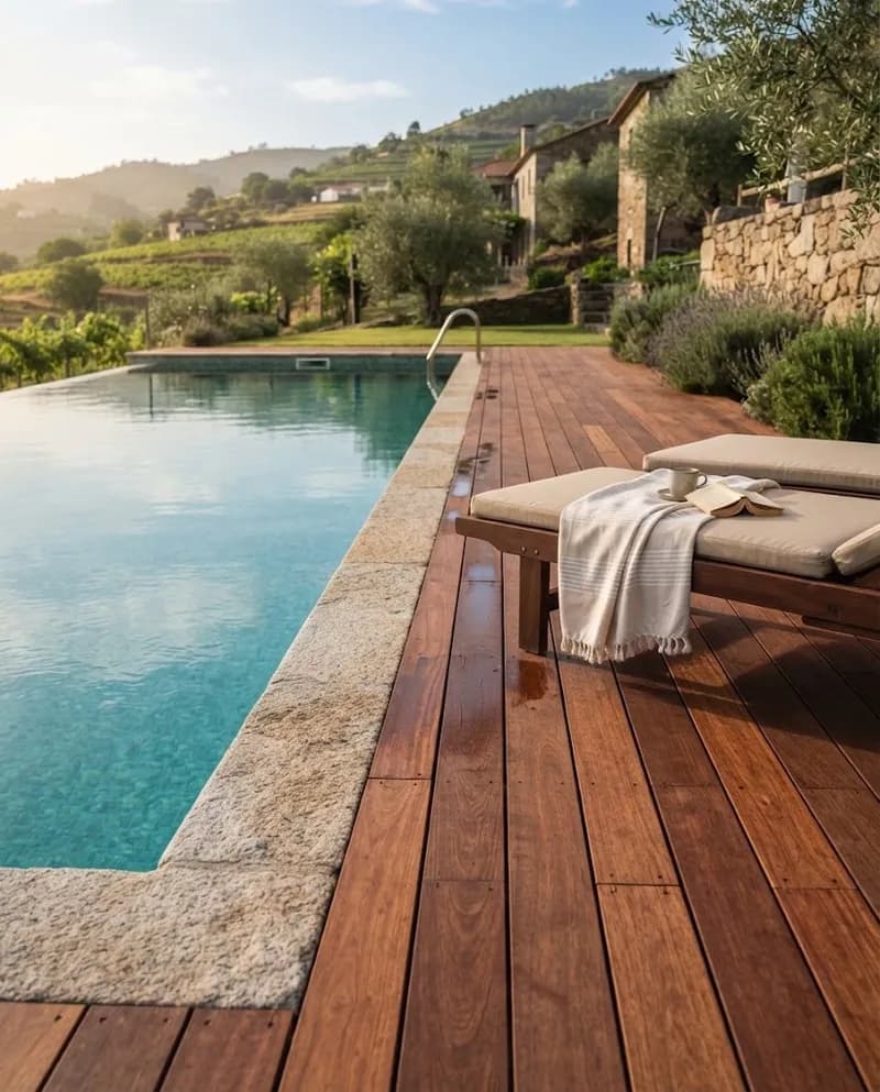 Deck de ipê à volta de uma piscina